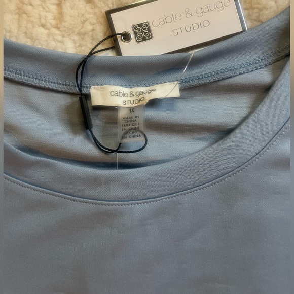 Cable & Gauge (Size 1 XLg) Ashley Blue Casual Plus Size Rolled Cuff Sleeve Top - Picture 1 of 7